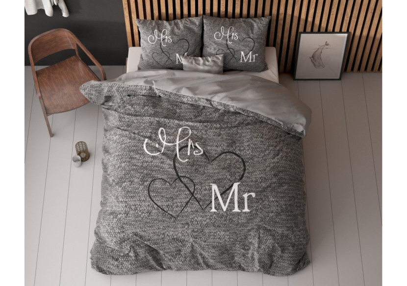 Housse de Couette Mr And Mrs 3 - Antracite 135 x 200/220 cm en Coton - Mr and Mrs 3 Antraciet 135 x 200/220 - Royal Textile