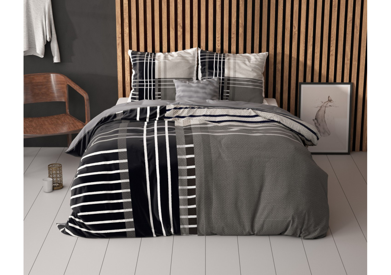 Housse de Couette Mr And Mrs 3 - Antracite 135 x 200/220 cm en Coton - Mr and Mrs 3 Antraciet 135 x 200/220 - Royal Textile