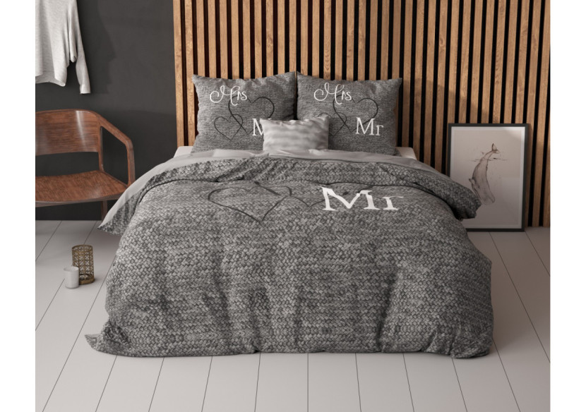 Housse de Couette Mr And Mrs 3 Antracite - 240 x 200/220 cm en Coton - 14018562 - Sleeptime