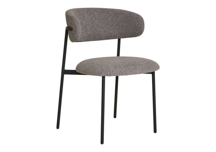 Chaise de salle à manger bouclée - Gris clair avec pieds noirs - 1001371 - House Nordic