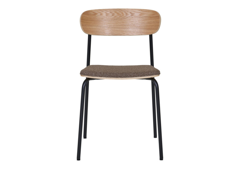 Chaise de salle à manger - Dossier en bois de frêne, assise brune - 1001380 - House Nordic