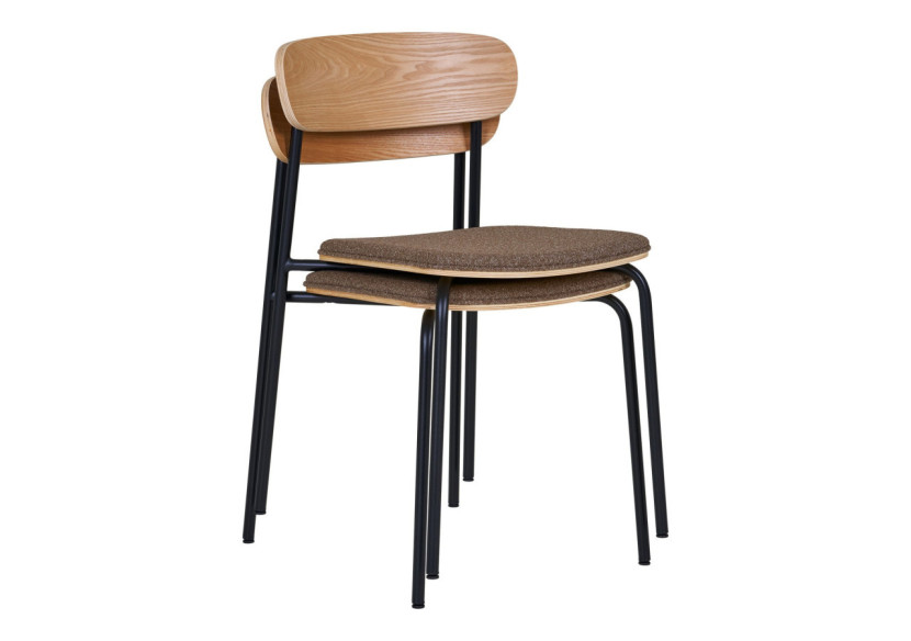 Chaise de salle à manger - Dossier en bois de frêne, assise brune - 1001380 - House Nordic