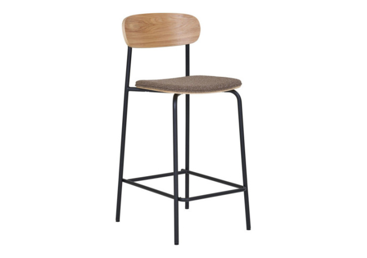 Chaise de comptoir - Dossier en bois de frêne, assise brune - 1001385 - House Nordic