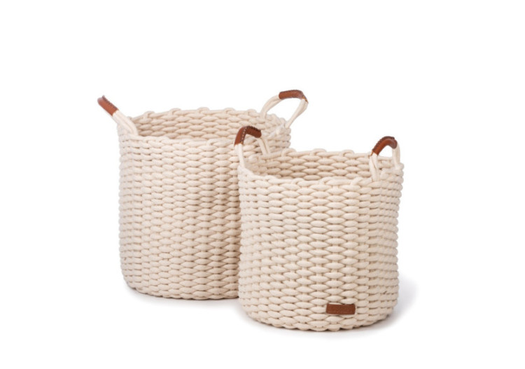 Panier de rangement Korbo L - Lot de 2 en corde tressée avec poignées simili cuir - 46000309 - KidsDepot