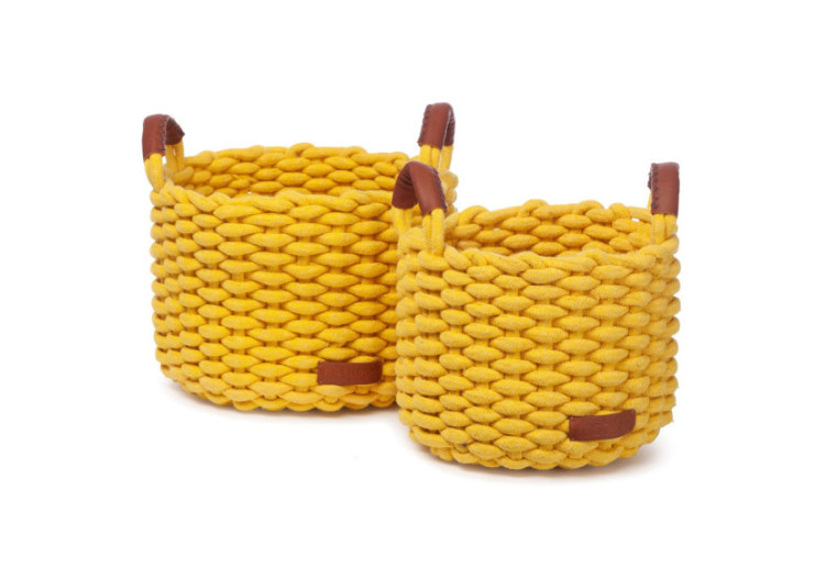 Panier de rangement Korbo M - Lot de 2 en corde tressée jaune - 46000303 - KidsDepot