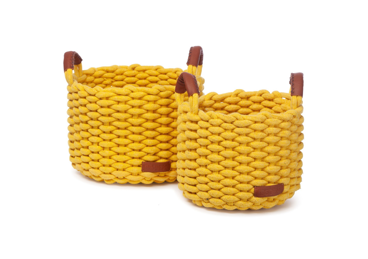 Panier de rangement Korbo M - Lot de 2 en corde tressée jaune - 46000303 - KidsDepot