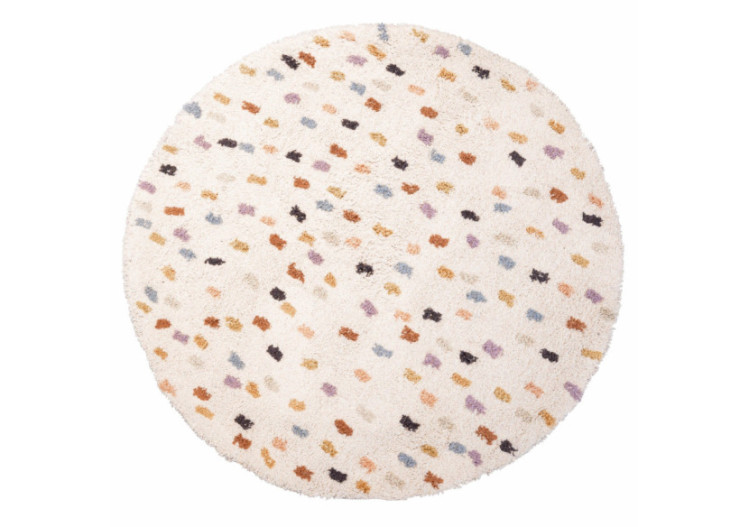 Tapis CATO - Rond 110 cm, en coton blanc à pois colorés - 20030417 - KidsDepot