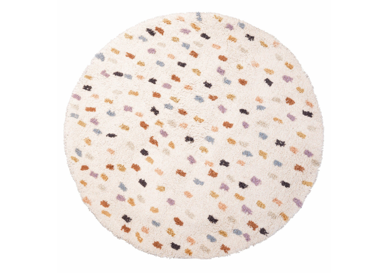 Tapis CATO - Rond 110 cm, en coton blanc à pois colorés - 20030417 - KidsDepot