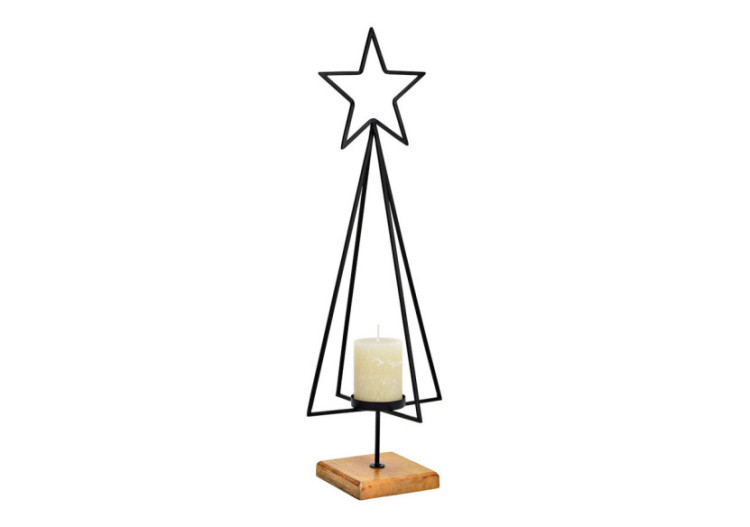 Bougeoir Sapin sur Socle en Bois de Mangue - 20x64x20cm - 10040330 - WURM