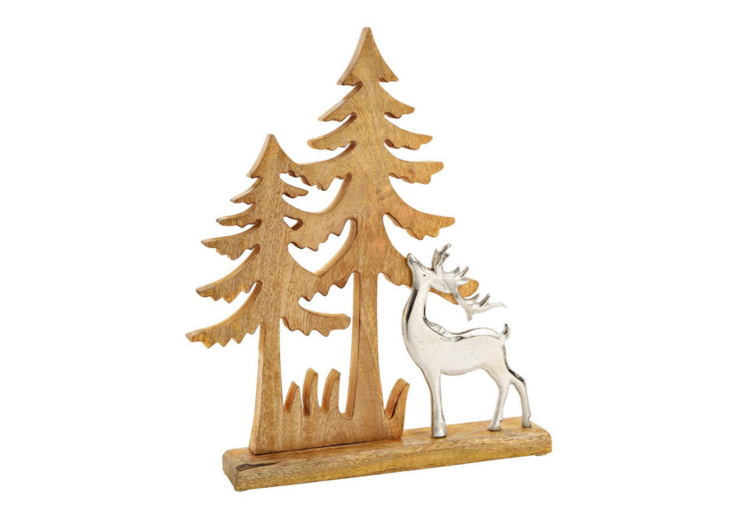 Sapin de Noël en Bois avec Décor en Métal Cerf - 33x40x6cm - 10034159 - WURM