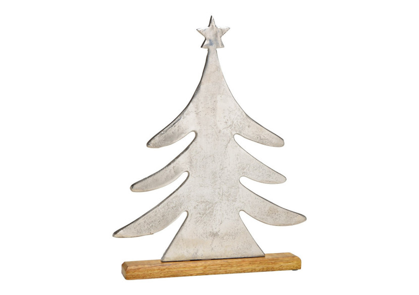 Arbre de Noël sur socle en bois de mangue - Argent 37x46x5cm - 10033024 - WURM