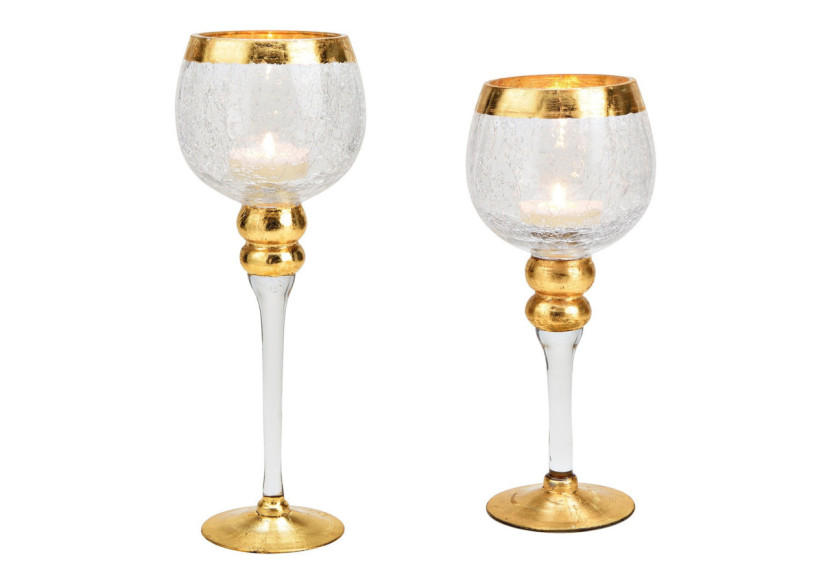 Set de Lanternes Cracking en Verre - Or, 2 pièces 30/35cm - 10032928 - WURM