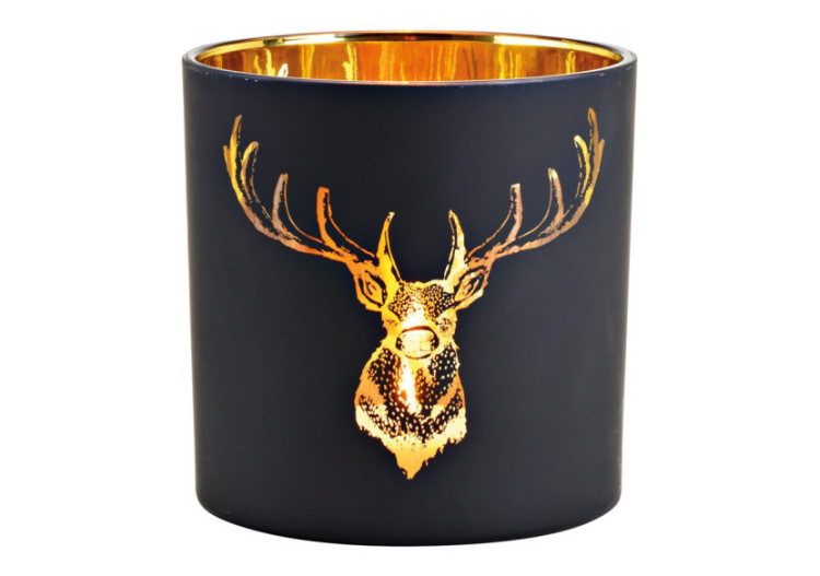 Lanterne décorative en verre - Motif cerf noir et doré 15x15x15cm - 10032916 - WURM