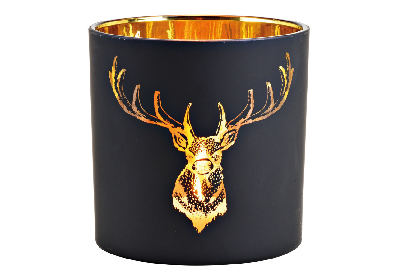 Lanterne décorative en verre - Motif cerf noir et doré 15x15x15cm - 10032916 - WURM