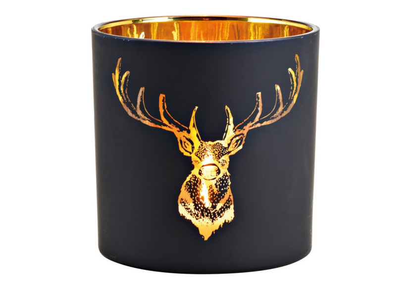 Lanterne décorative en verre - Motif cerf noir et doré 15x15x15cm - 10032916 - WURM