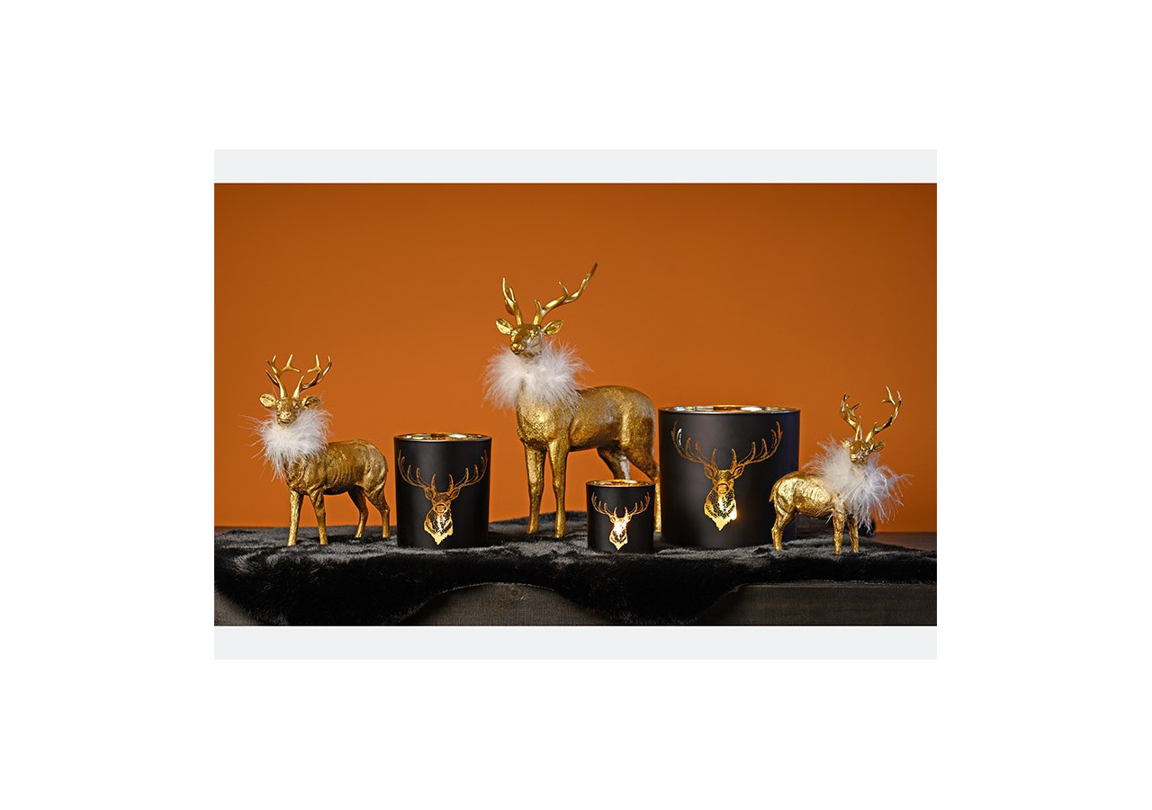 Lanterne décorative en verre - Motif cerf noir et doré 15x15x15cm - 10032916 - WURM