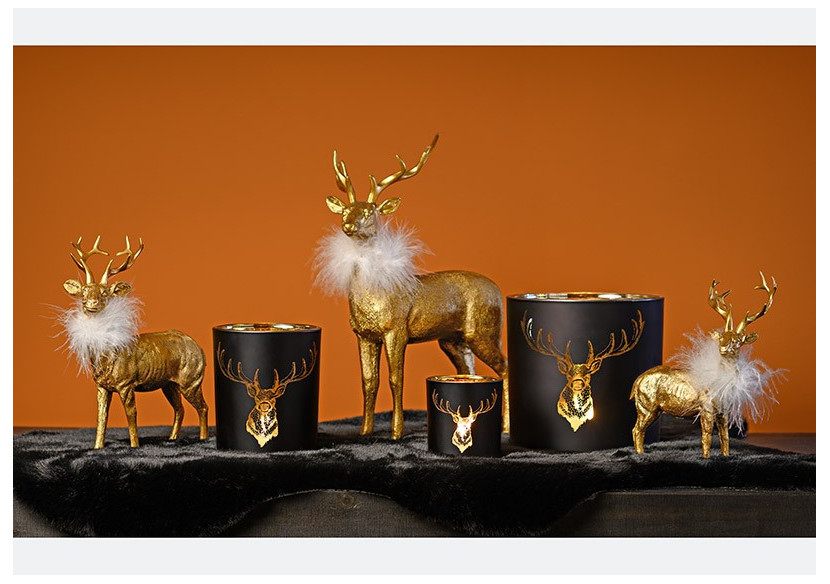 Lanterne décorative en verre - Motif cerf noir et doré 15x15x15cm - 10032916 - WURM