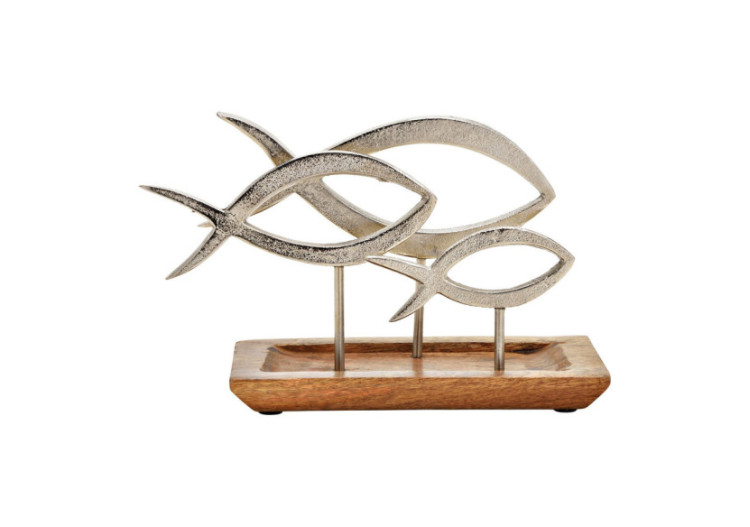 Porte-Tableau Poisson en Bois de Mangue - Socle Métal Argent 28x17x11cm - 10032635 - WURM