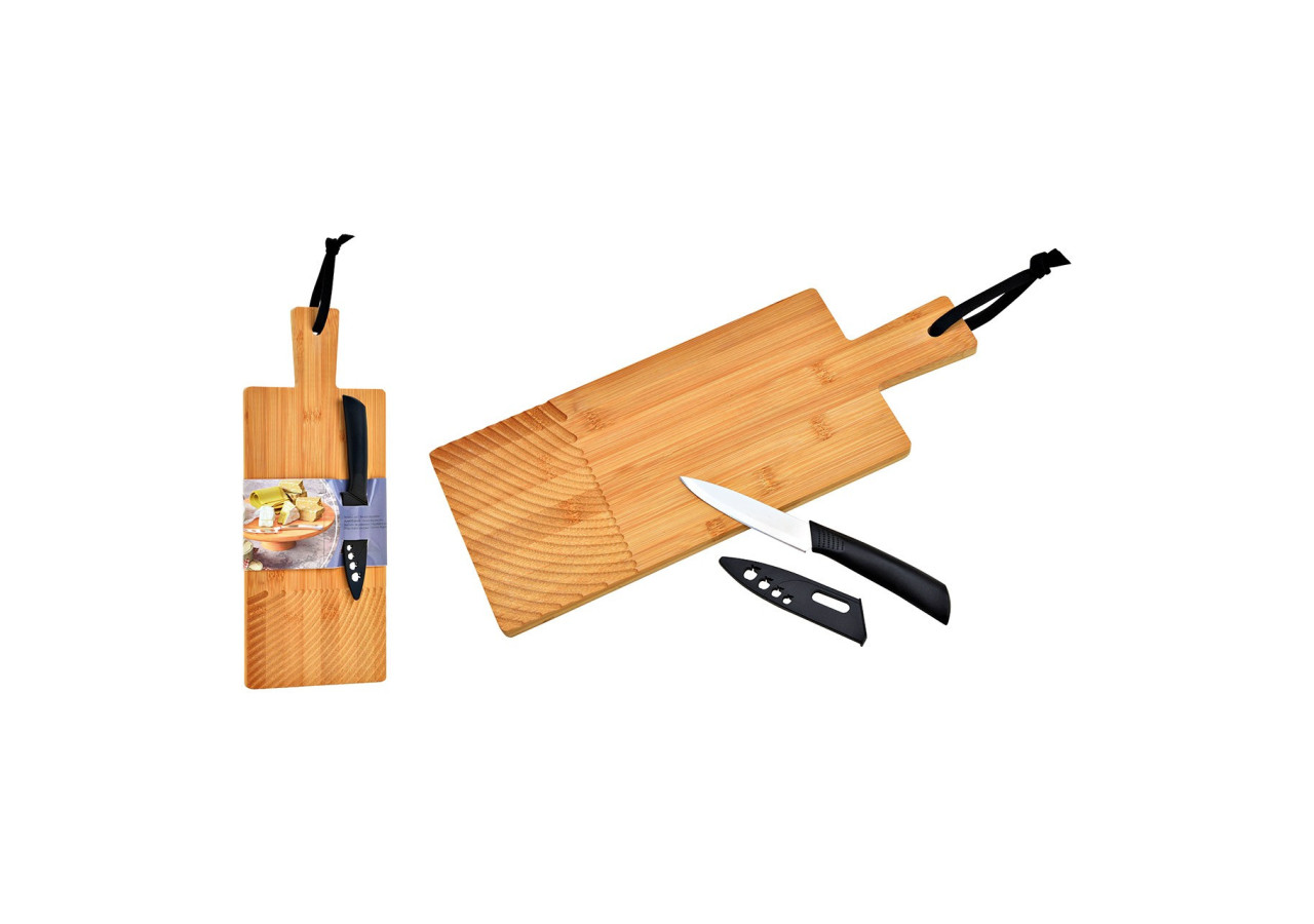 Planche à Fromage avec 1 Couteau - Bambou Naturel 2 pièces 38x1x15cm - 10032550 - WURM