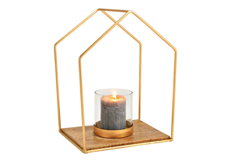 Lanterne Maison en Métal et Verre - Mangue Doré 26x34x20cm - 10032479 - WURM