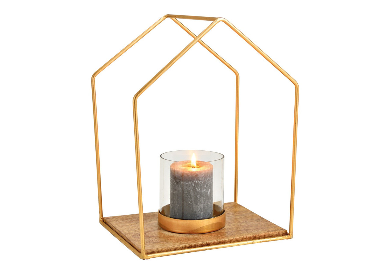 Lanterne Maison en Métal et Verre - Mangue Doré 26x34x20cm - 10032479 - WURM