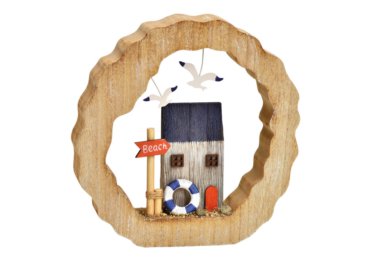 Décor en bois et métal - Cabane de pêche en cercle bleu 21x21x4cm - 10032242 - WURM
