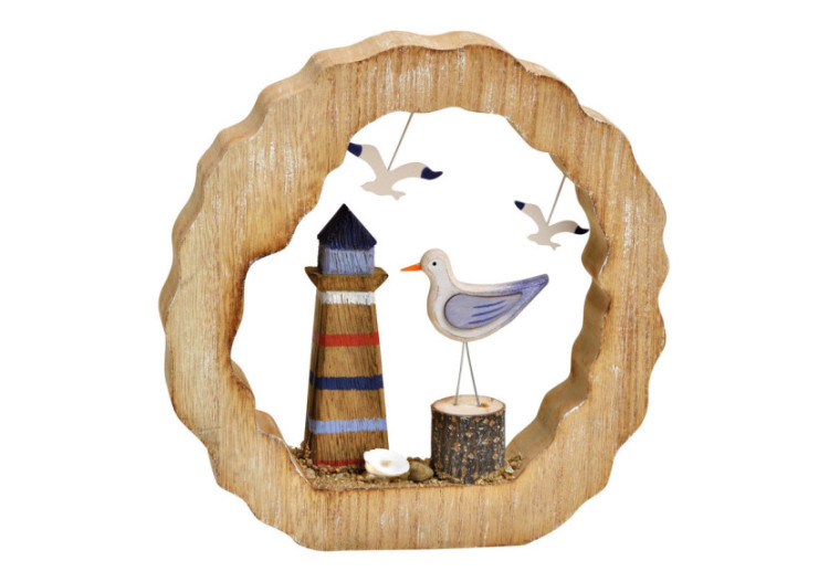 Décor en bois et métal - Leuchtturm en cercle bleu 21x21x4cm - 10032241 - WURM