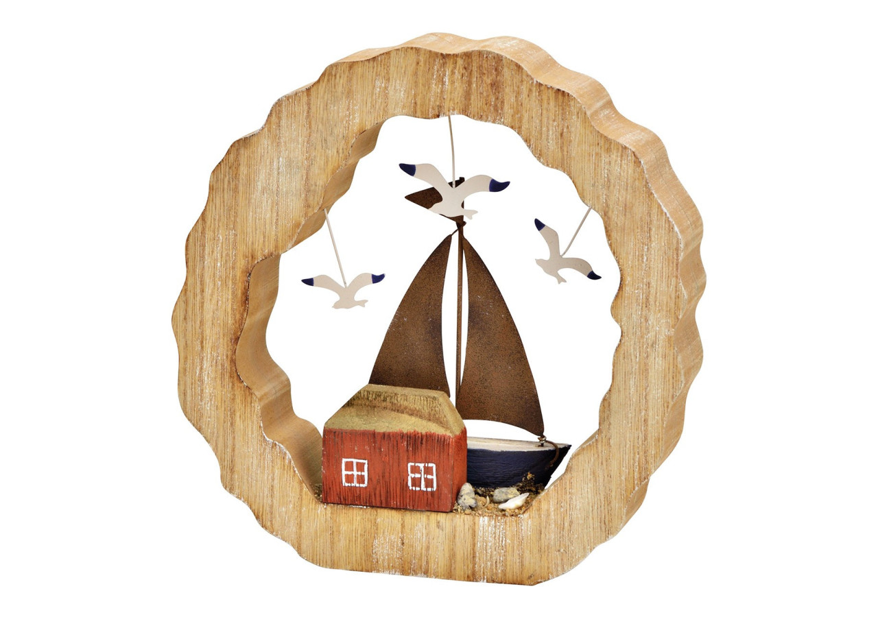 Décor en bois et métal - Voilier en cercle bleu 21x21x4cm - 10032240 - WURM