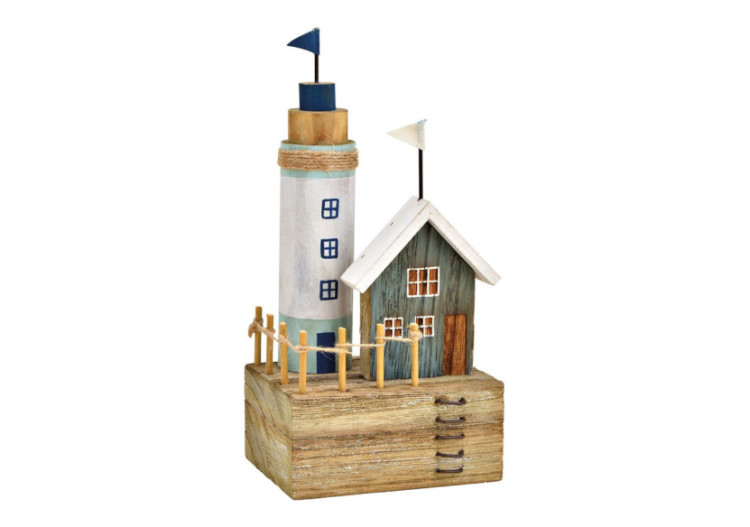 Leuchtturm en bois bleu - Dimensions 14x26x10cm - 10032236 - WURM