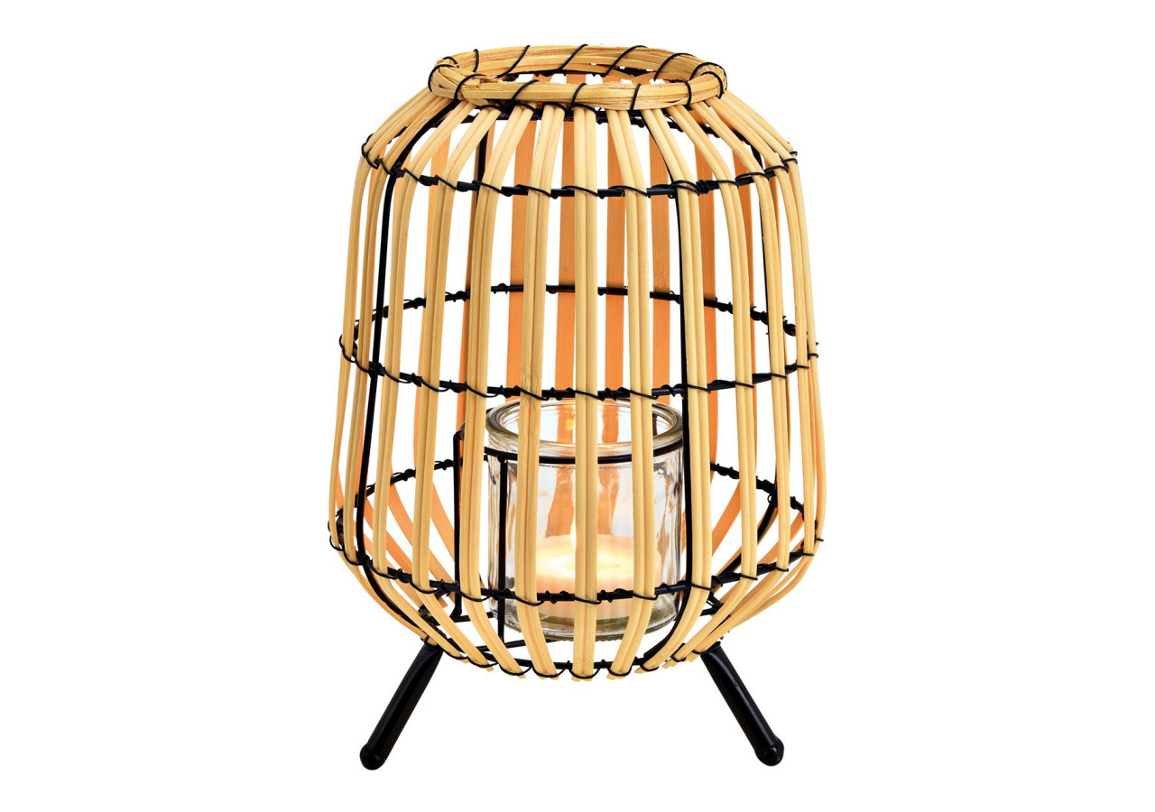 Lanterne en verre et bambou - Élément décoratif 20x27x20cm - 10031950 - WURM