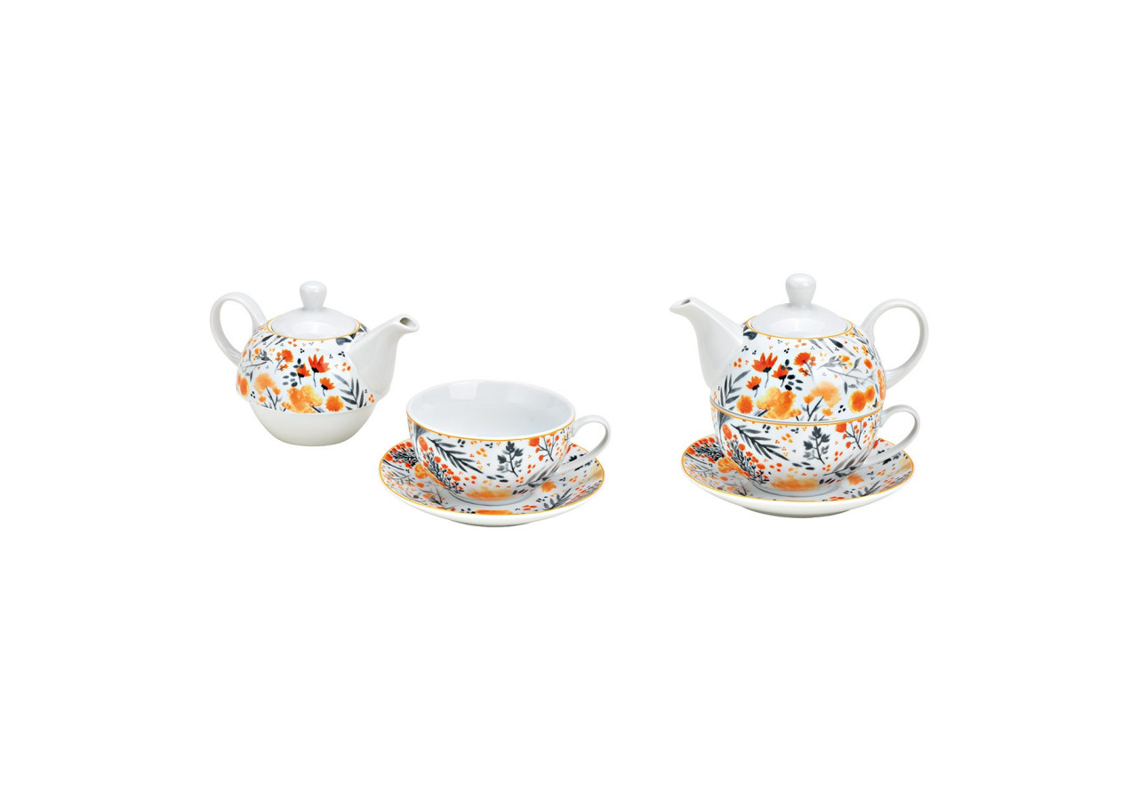Set de thé en porcelaine - Décor floral coloré 3 pièces 16x15x15cm - 10031826 - WURM