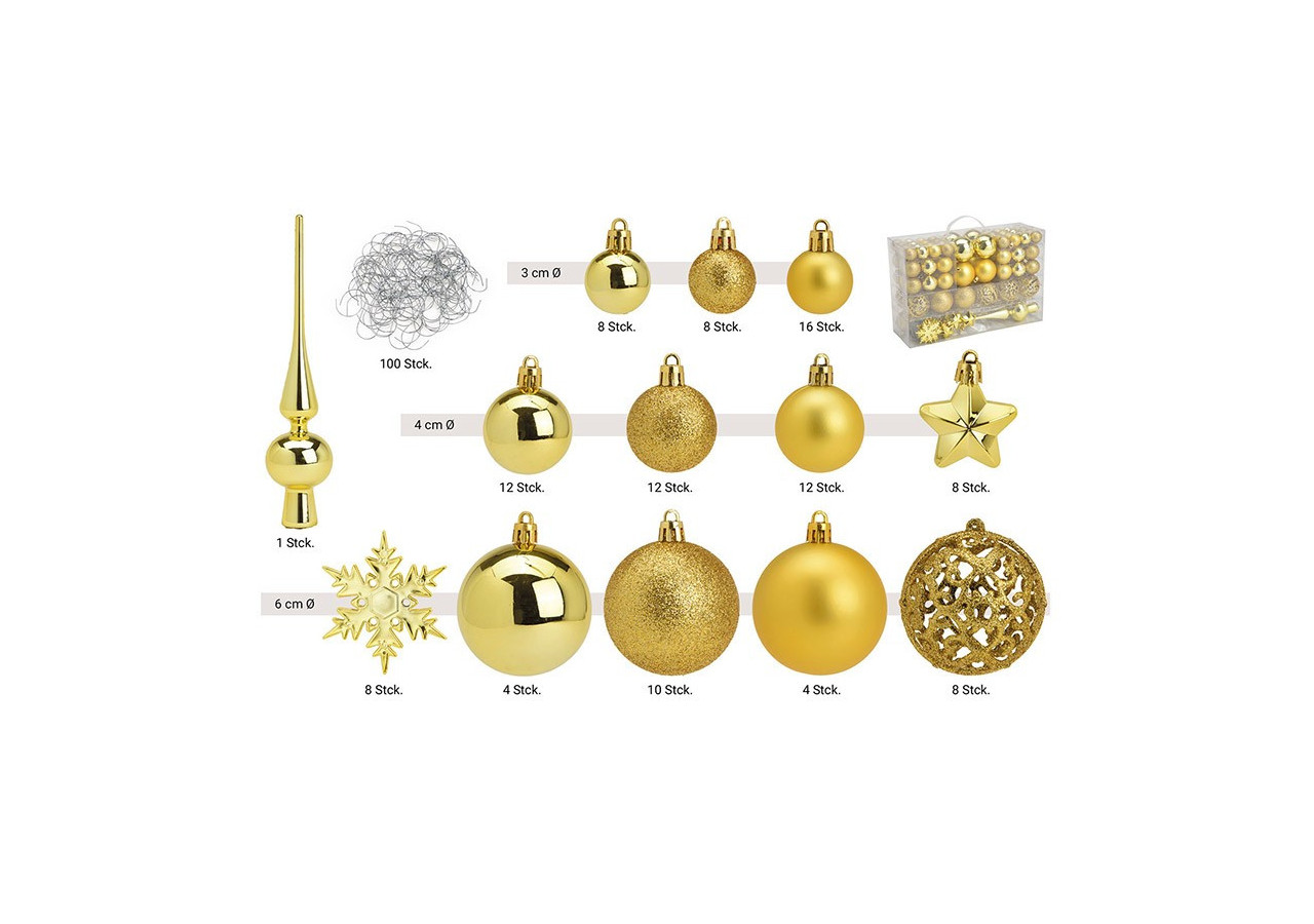 Boules de Noël en plastique - Set de 111 pièces couleur or citron 3/4/6cm - 10031758 - WURM