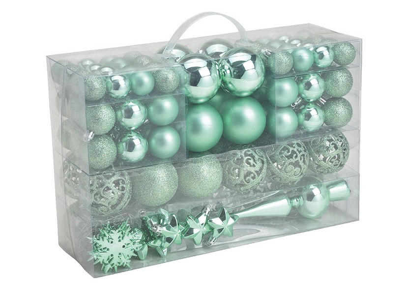 Boules de Noël en plastique - Set de 111, Vert Menthe 3/4/6 cm - 10031757 - WURM