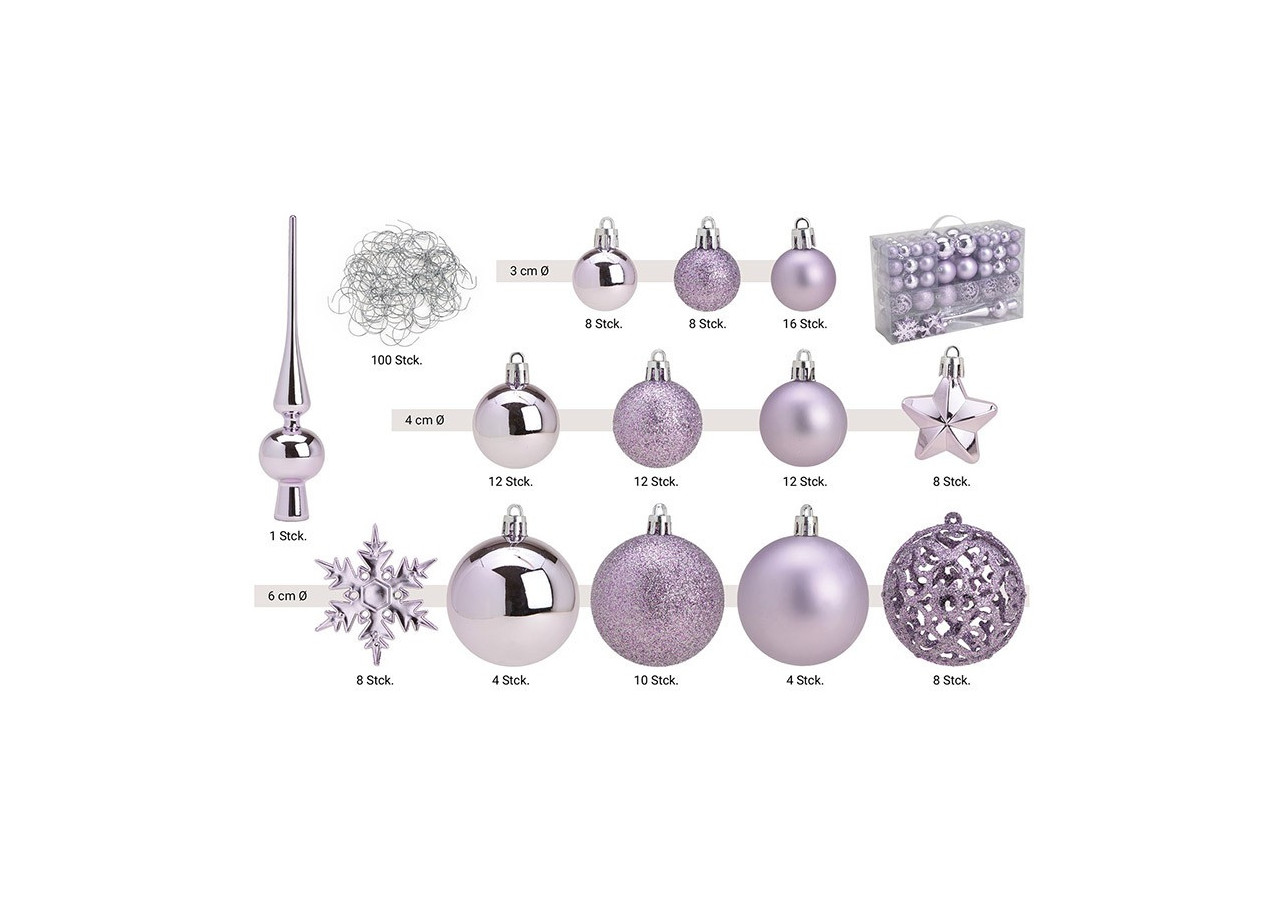 Boules de Noël en plastique - Set de 111, Violet 3/4/6 cm - 10031756 - WURM