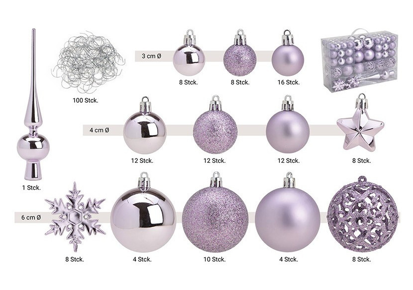 Boules de Noël en plastique - Set de 111, Violet 3/4/6 cm - 10031756 - WURM