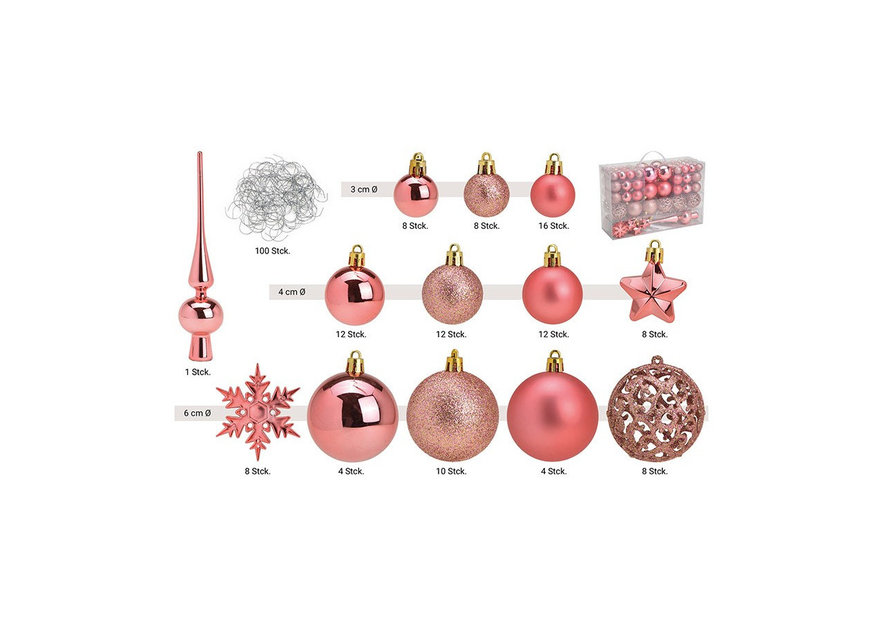 Boules de Noël en plastique - Set de 111, Rose/Pink 3/4/6 cm - 10031755 - WURM