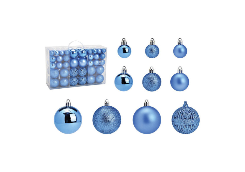 Boules de Noël en plastique - Set de 100, Bleu Roi 3/4/6 cm - 10031754 - WURM