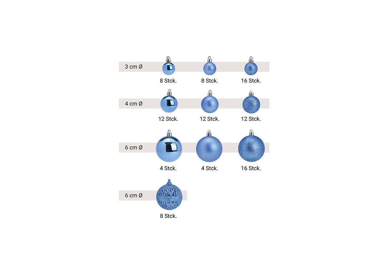 Boules de Noël en plastique - Set de 100, Bleu Roi 3/4/6 cm - 10031754 - WURM
