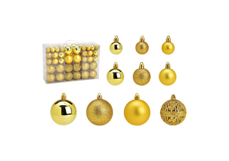 Boules de Noël en plastique - Set de 100, Or Citron 3/4/6 cm - 10031753 - WURM