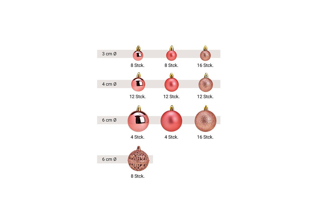 Boules de Noël en plastique - Set de 100, Rose/Pink 3/4/6 cm - 10031750 - WURM