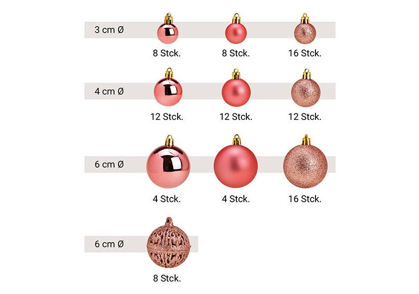 Boules de Noël en plastique - Set de 100, Rose/Pink 3/4/6 cm - 10031750 - WURM