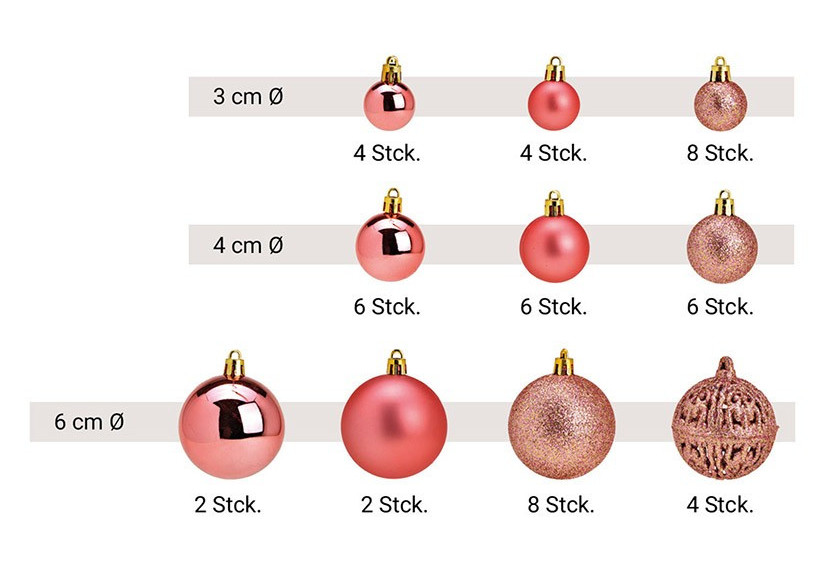 Boules de Noël en plastique - Set de 50, Rose/Pink 3/4/6 cm - 10031745 - WURM