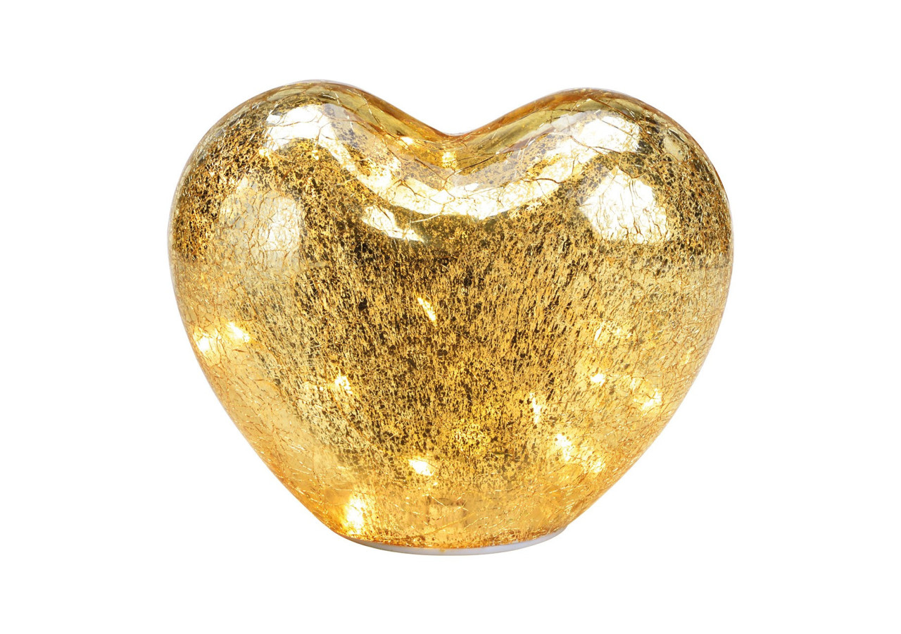 Cœur en verre doré avec 20 LED et minuterie - Dimensions 18x15x11cm - 10031719 - WURM