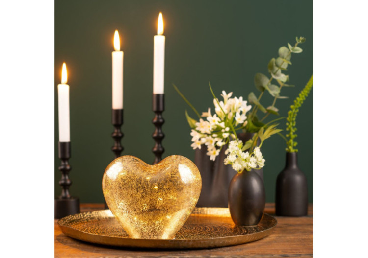 Cœur en verre doré avec 20 LED et minuterie - Dimensions 18x15x11cm - 10031719 - WURM 2