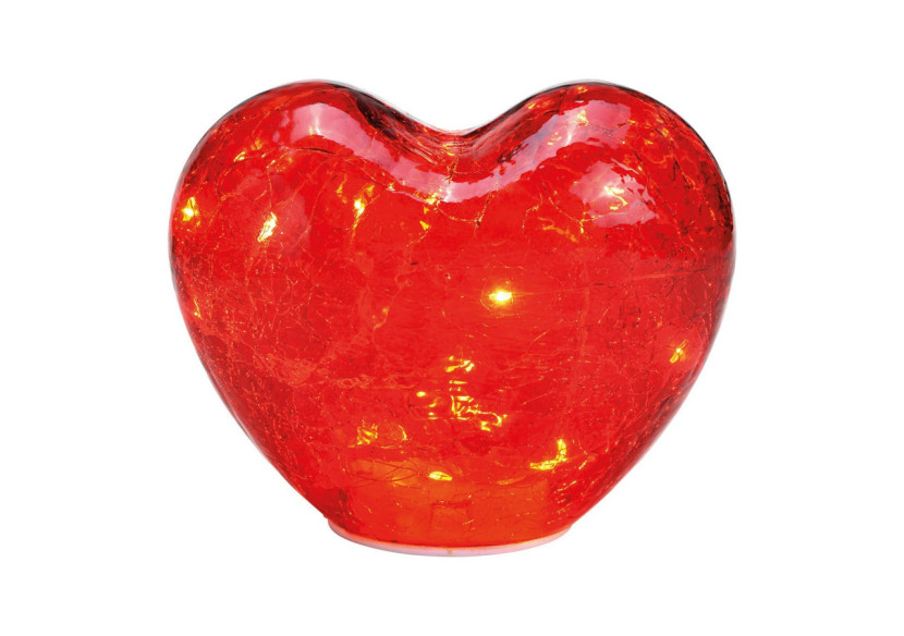 Cœur en verre rouge avec 20 LED et minuterie - Dimensions 18x15x11cm - 10031717 - WURM