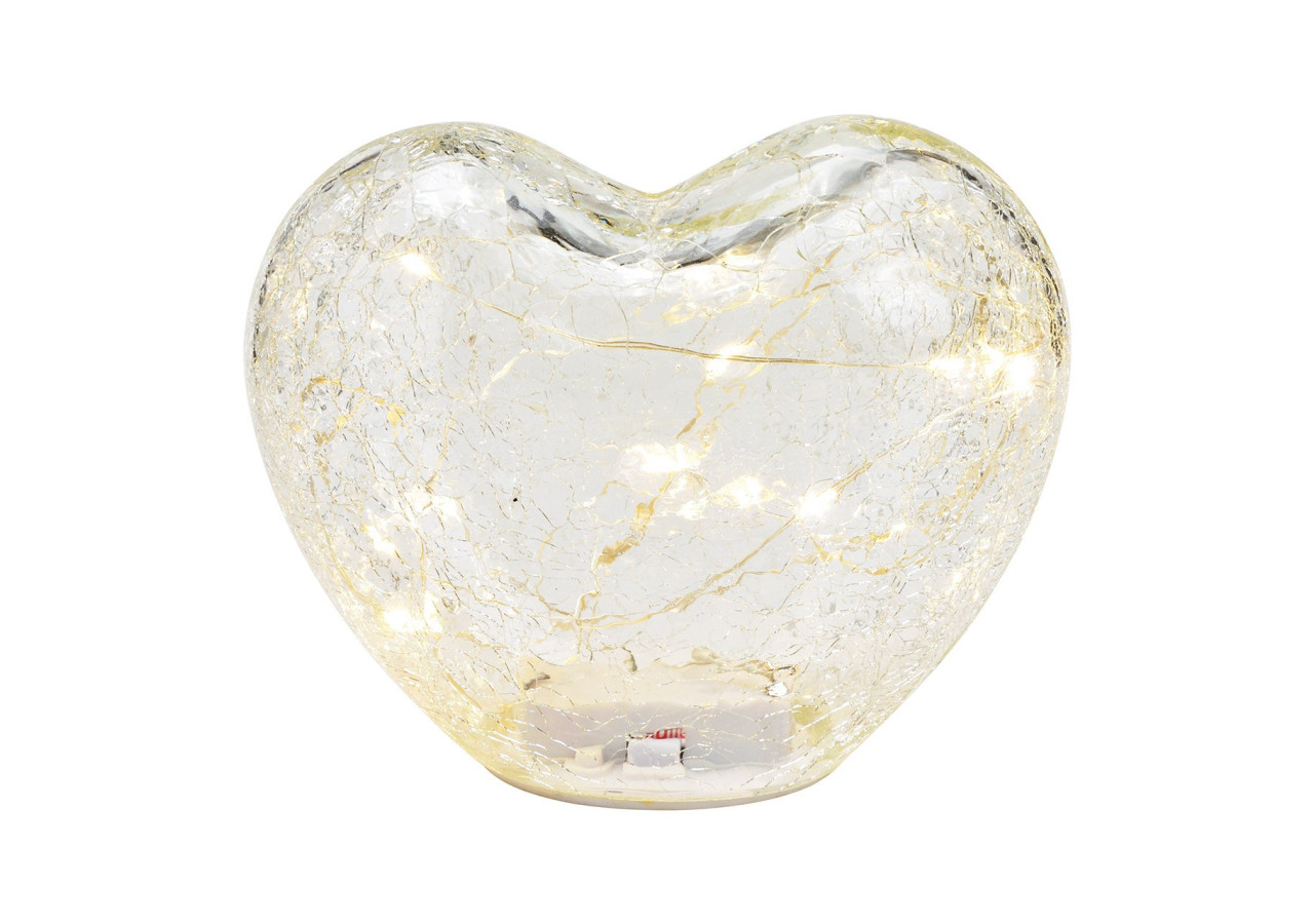 Cœur en verre transparent avec 20 LED et minuterie - Dimensions 18x15x11cm - 10031715 - WURM