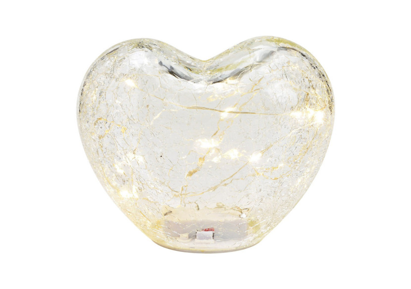 Cœur en verre transparent avec 20 LED et minuterie - Dimensions 18x15x11cm - 10031715 - WURM