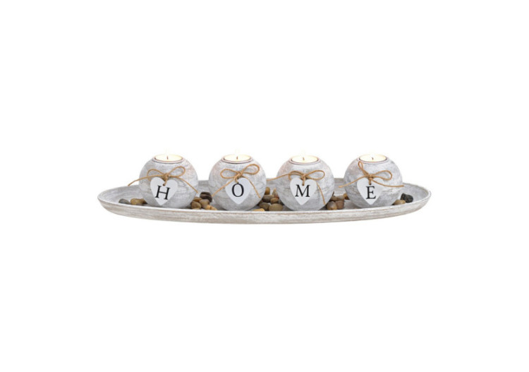 Support de Bougies 4 sur Plateau avec Pierres - MDF Blanc 50x10x18cm - 10031541 - WURM