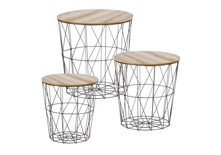 Set de 3 Corbeilles en MDF et Fer - Éléments Décoratifs 39x40x39cm, 34x35x34cm, 29x30x29cm - 10031494 - WURM