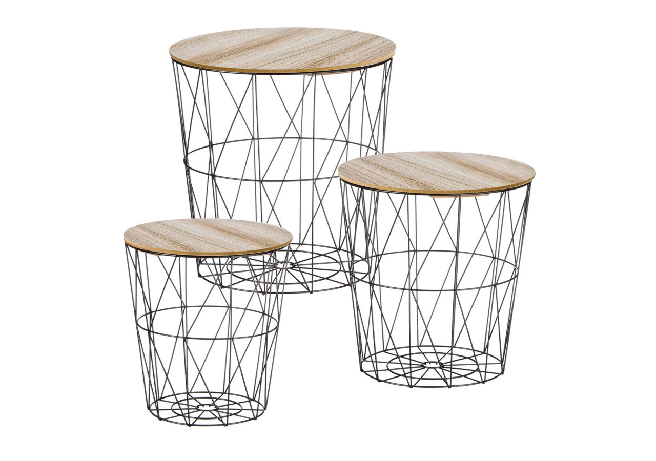 Set de 3 Corbeilles en MDF et Fer - Éléments Décoratifs 39x40x39cm, 34x35x34cm, 29x30x29cm - 10031494 - WURM